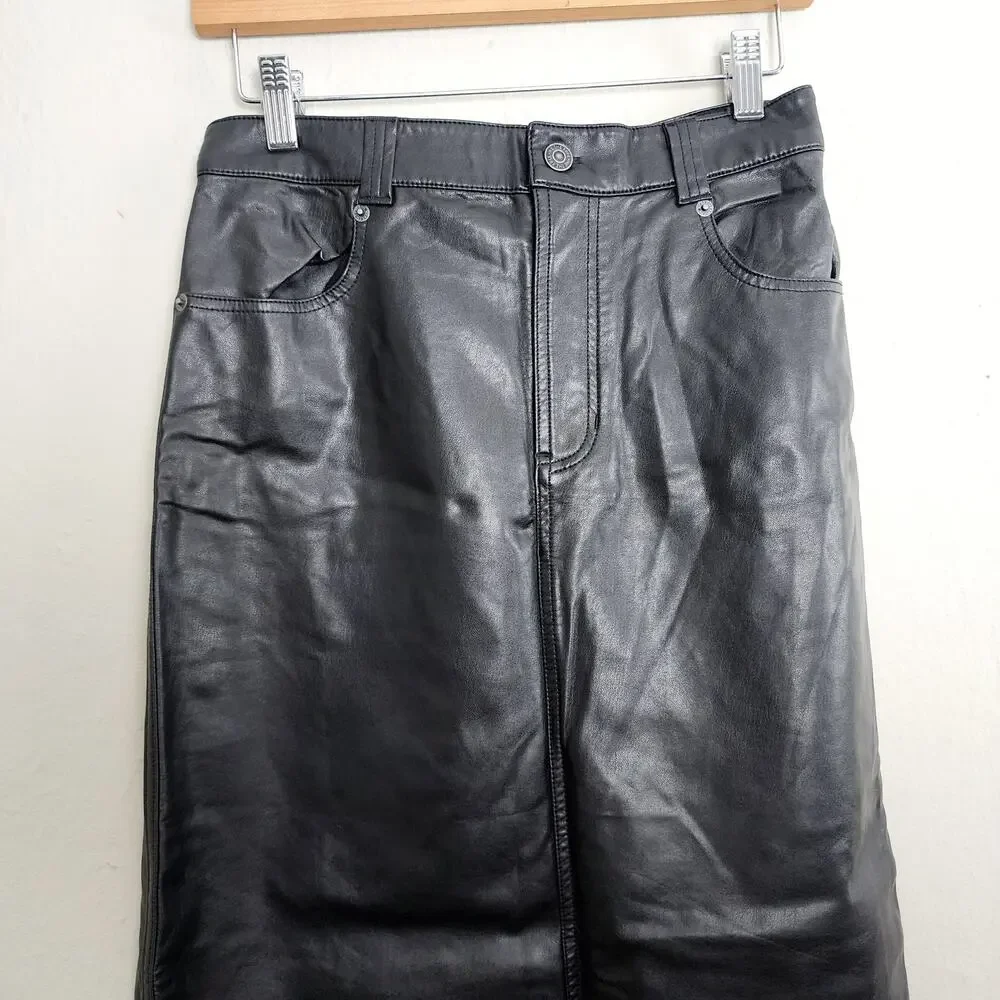 Free People City Slicker Faux Leather Maxi Skirt Black Vegan Moto Long 0 NWOT